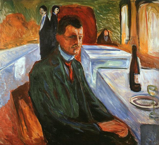 Edvard Munch Self Portrait with a Wine Bottle oil painting image